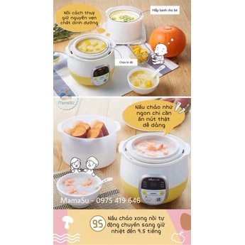Nồi nấu cháo chậm Bear 0,8L cho bé ăn dặm - Ninh hầm hấp cách thuỷ chưng yến đa năng SUBE001