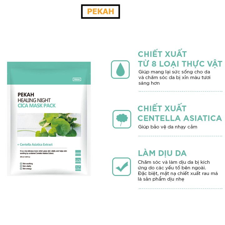 Hộp Mặt Nạ 5 Miếng Dưỡng Ẩm Giảm Mụn Và Thâm Chiết Xuất Rau Má PEKAH Healing Night Cica Mask Pack 25ml/5sheets