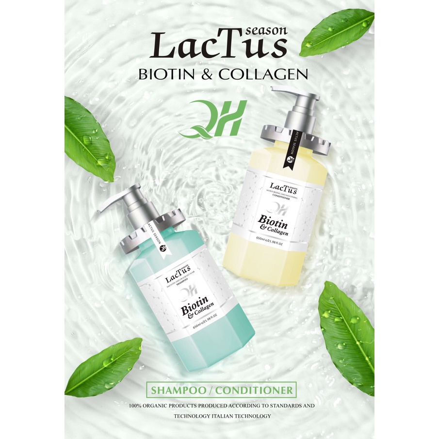 Gội Xả QH Biotin&Collagen Lactus Season Chính Hãng 650ml, Gội Xả Thơm Mượt Ngăn Gàu Giảm Rụng Tóc