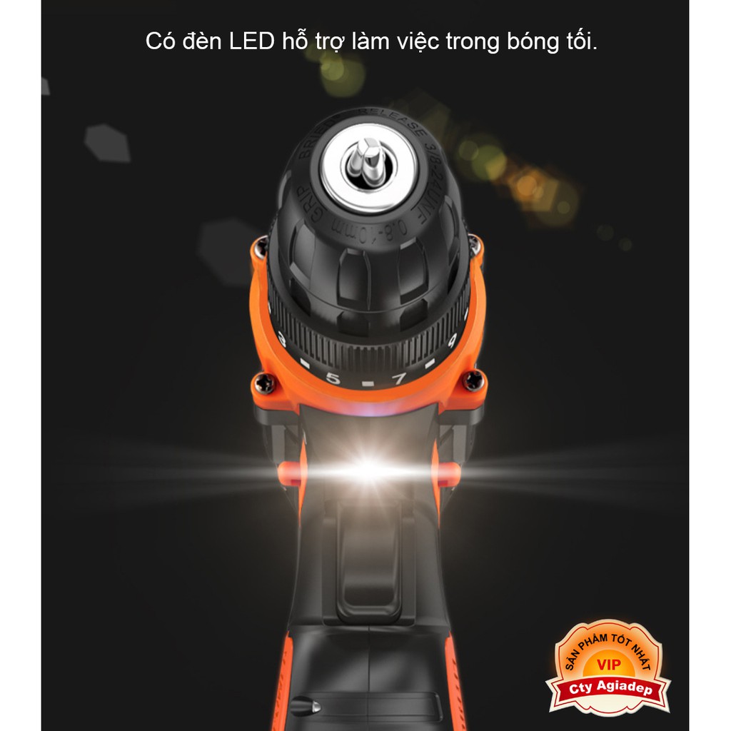 Máy bắt vít, Máy khoan siêu xịn 2 Pin sạc 25W Đa tốc độ mạnh mẽ + Vali nhiều phụ kiện