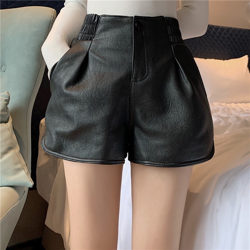 Quần short da PU ống rộng phong cách hàn quốc thời trang cho nữ