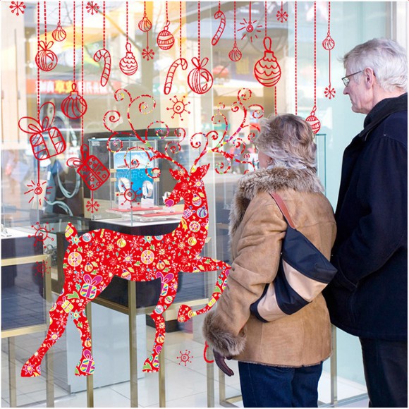 Decal trang trí Giang sinh Bộ Ghép Rèm phụ kiện Nai Đỏ sắc màu A.H