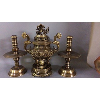 Bộ đỉnh thờ tam sự, đỉnh nến rồng nổi 2 công nghệ 45cm hàng đúc thủ công, bộ lư hương chân đèn bằng đồng 45cm