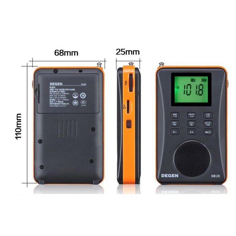 ĐÀI RADIO MINI NGHE NHẠC CAO CẤP DEGEN DE-26 MỎNG GỌN ĐA BĂNG TẦN