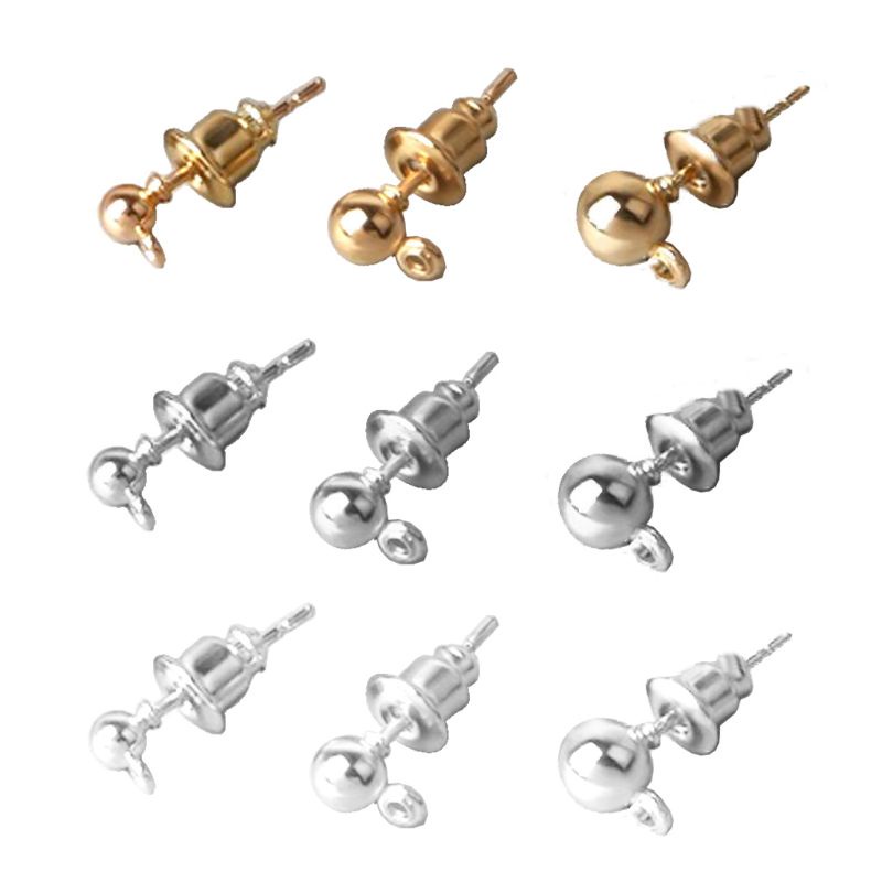 Set 50 phụ kiện đinh ghim hình viên bi nhỏ kèm chốt làm bông tai thủ công tiện lợi