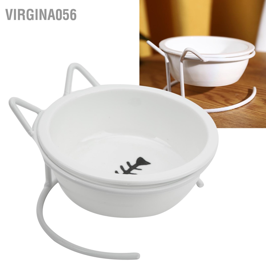 Có thể bán buôn Bát sứ cao cấp cho mèo chống trượt đựng thức ăn có thể nghiêng giá đỡ kim loại thú cưng Cún Virgina056 Hàng giao ngay