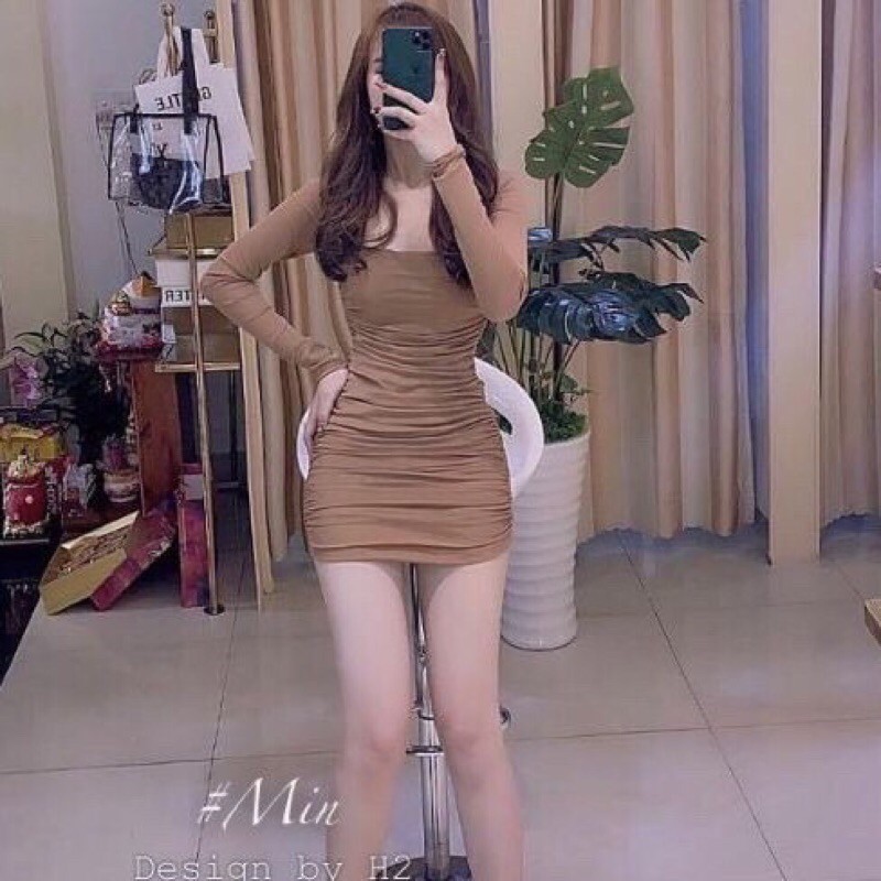 Đầm Body Cổ Vuông TD Nhún Sườn Sexy - DZ03