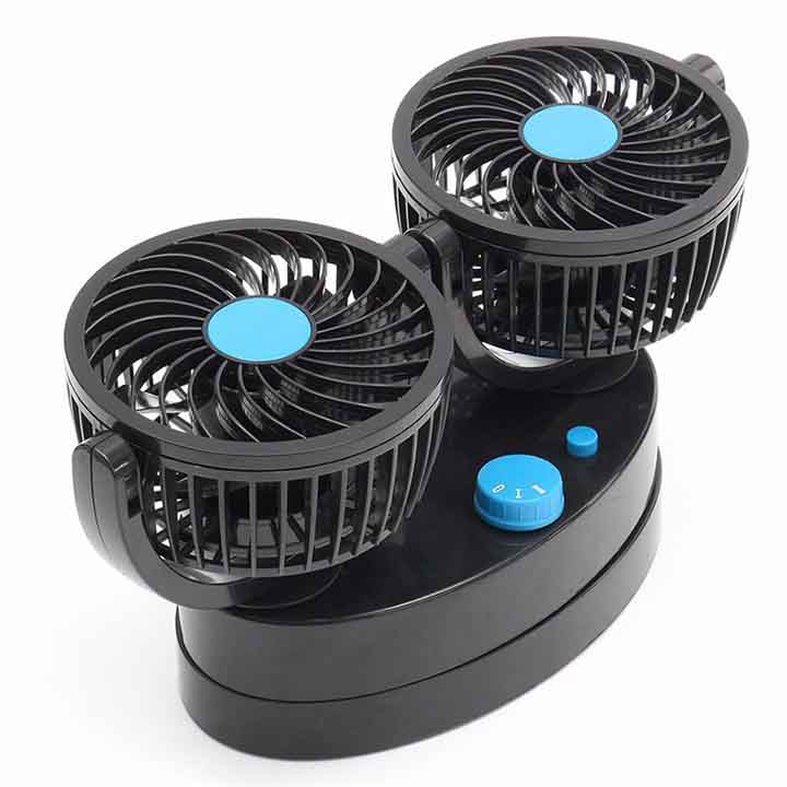 Quạt Đôi Mini Thông Minh 12V Thông Gió Cho Xe Hơi Xe Tải Xoay 360 Độ