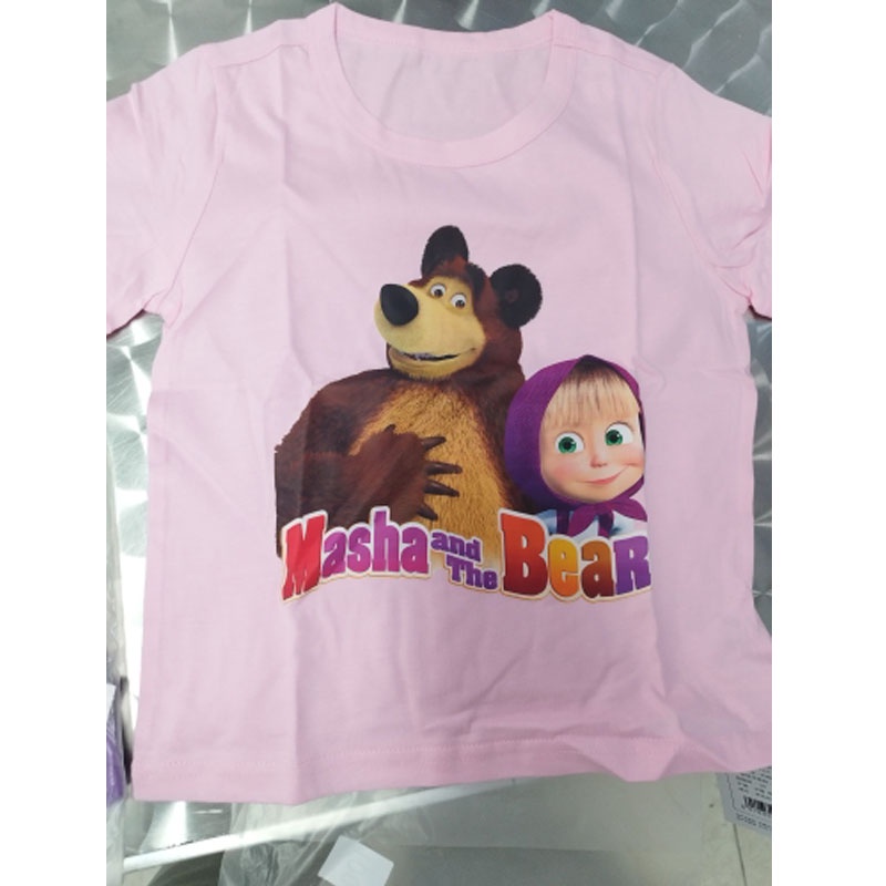 Áo Thun Tay Ngắn In Hoạt Hình Masha and The Bear Dễ Thương Thời Trang Mùa Hè Cho Bé Gái