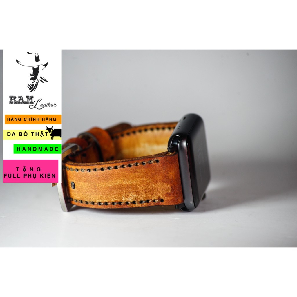 Dây đồng hồ RAM Leather vintage 1970 da bò Italia Vegtan vintage nâu sáng