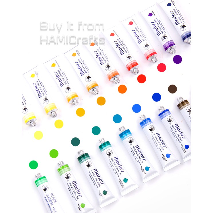 Màu nước Maries dung tích 12ml hộp trắng, water color maries