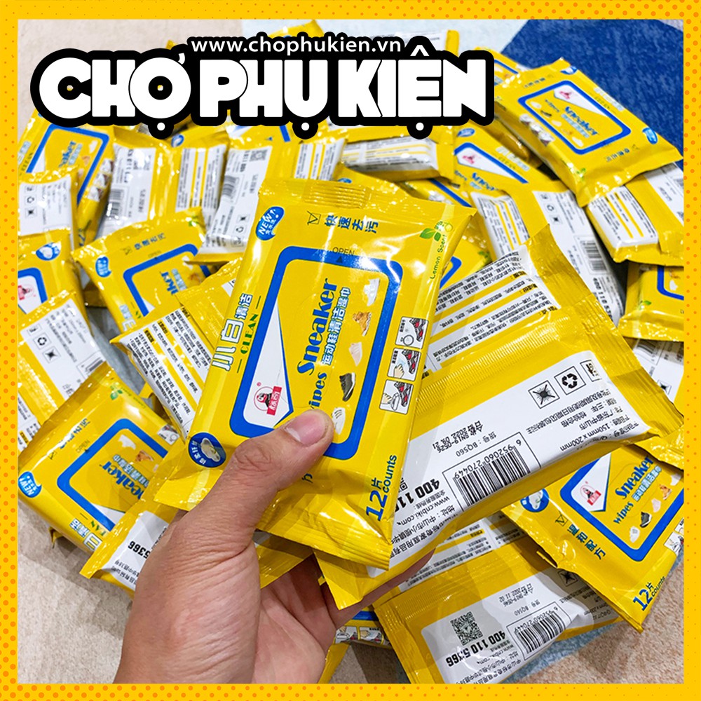 Túi 12 miếng khăn lau giày trắng diệt khuẩn, chống ố, tiện lợi mọi nơi