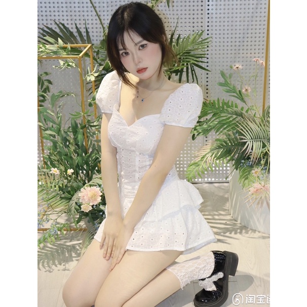 JESSICA Jumpsuit ren trắng 2 tầng tay phồng xinh xắn phong cách ulzzang SAM SAM BOUTIQUE