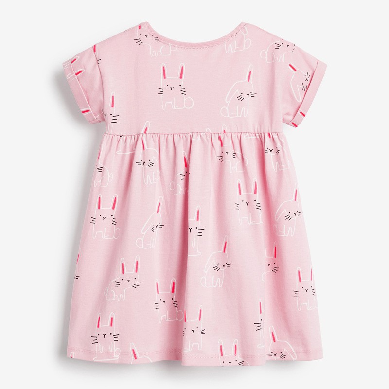 Váy mùa hè Little Maven hồng phấn váy cộc tay bé gái cotton họa tiết mèo siêu xinh
