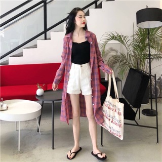 Áo sơ mi kẻ dáng dài