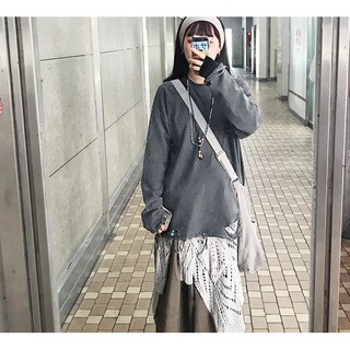 Áo thun dài tay đánh rách màu xám chì siêu đẹp - ẢNH THẬT