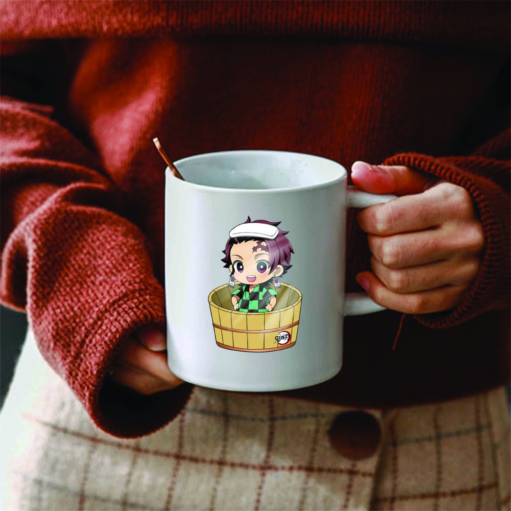 Cốc sứ trắng in hình KIMETSU NO YAIBA THANH GƯƠM DIỆT QUỶ ver THÙNG TẮM chibi anime dễ thương xinh xắn