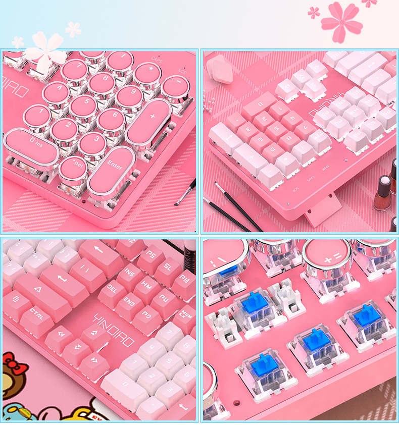 INS Fashion   real mechanical keyboard green axis    net red new cute girl girl heart pink circle button