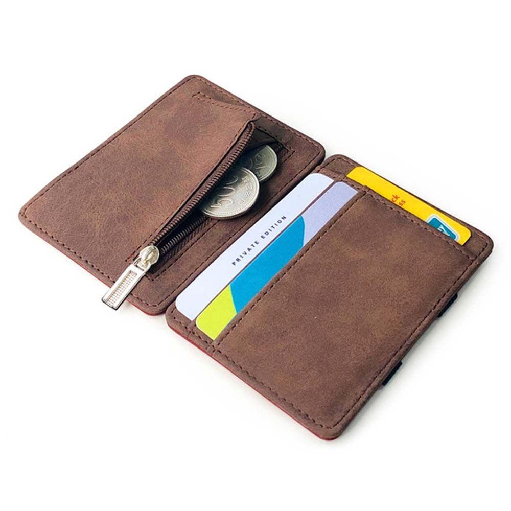 NEEDWAY Mini Magic Money Clip Multi Slot Men Card Holder Slim Wallet Zipper Bag Coin Purse Card Case Business Card Cover PU Leather Coin Pocket ID Card Holder/Multicolor