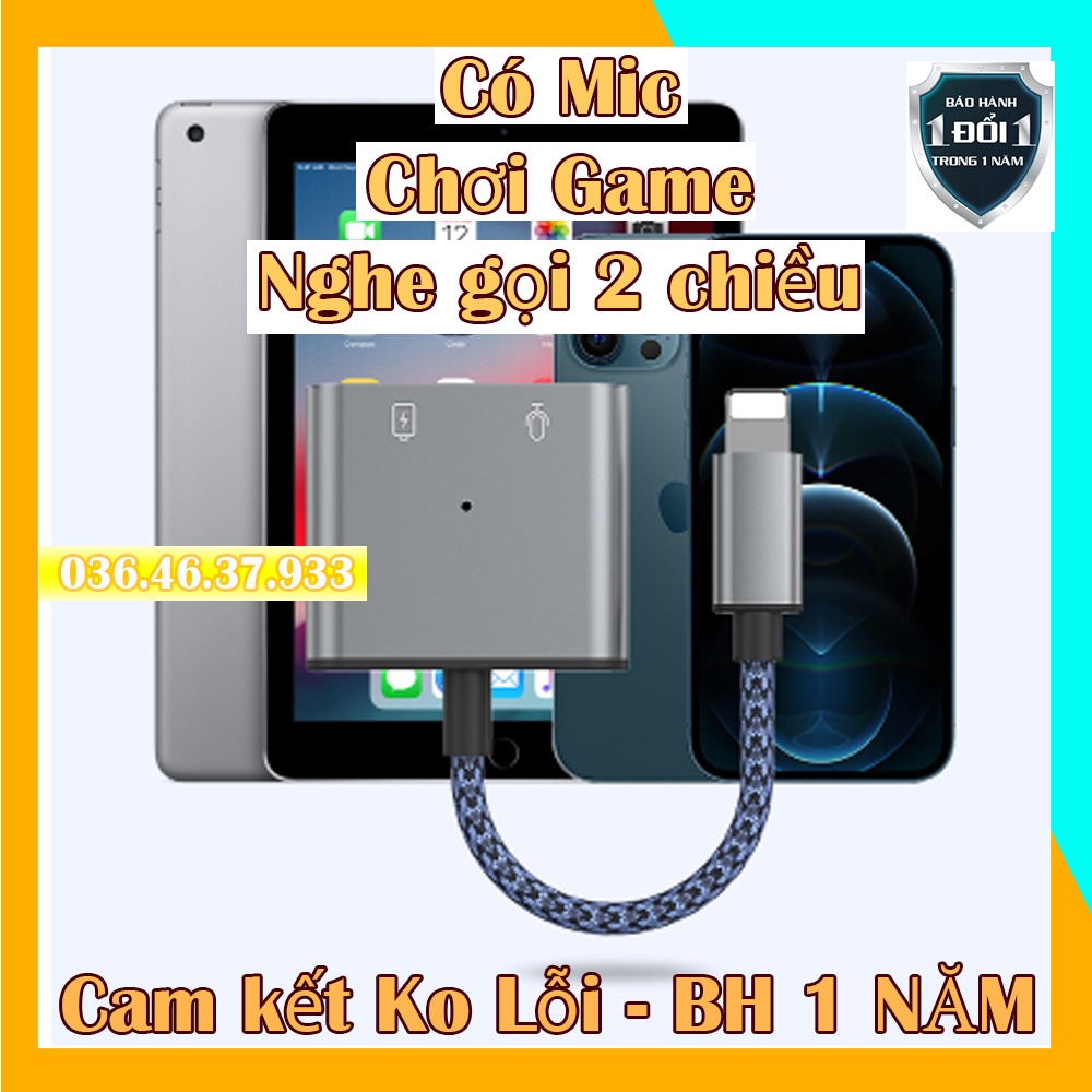 Cáp vừa sạc vừa tai nghe cho IPcó Mic chuyển đổi 2 cổng ko trễ tiếng