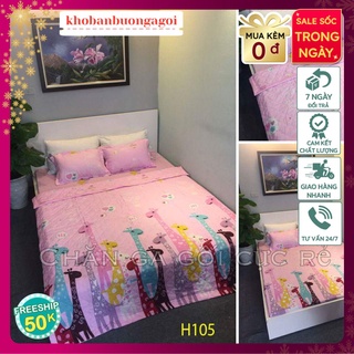 Set 4 món chăn hè thu kèm ga gối poly hươu hồng