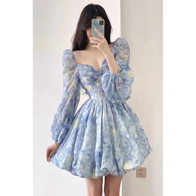ĐẦM VOAN HOA TAY DÀI DÁNG XÒE CỰC SEXY MẪU Y HÌNH UP