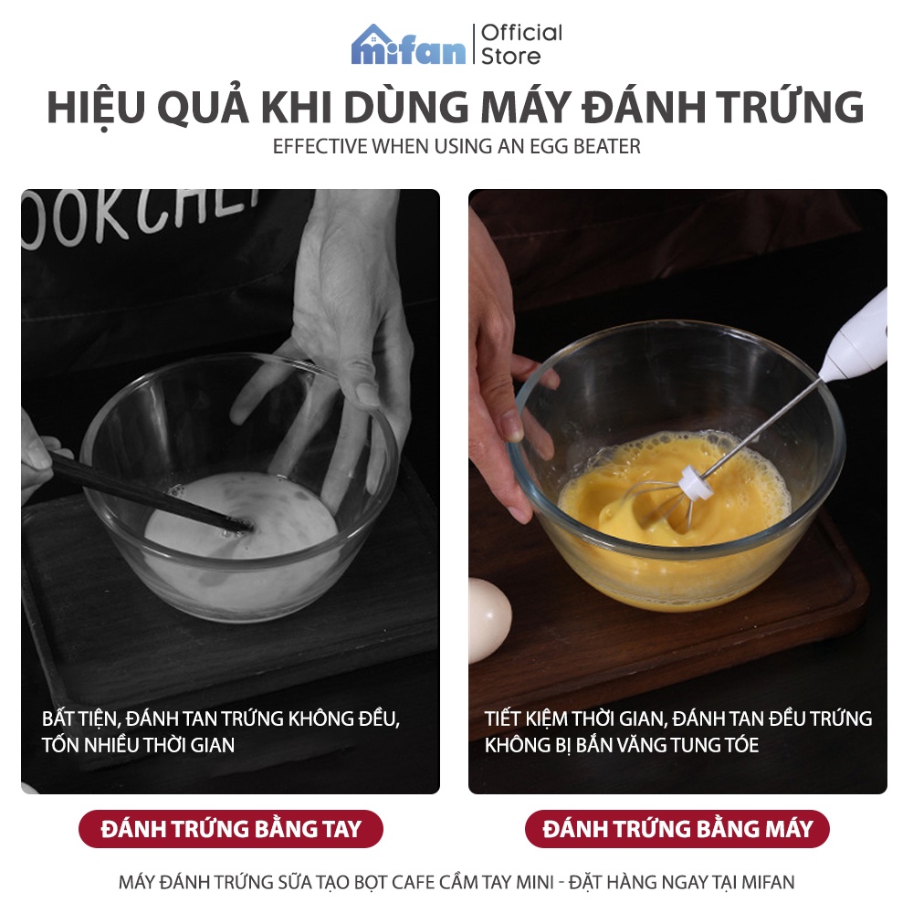 Máy Đánh Trứng Sữa Tạo Bọt Cafe Cầm Tay Mini Pin Sạc Cao Cấp MIFAN 2021 - Nhựa ABS, thép không gỉ - Hàng Chính Hãng