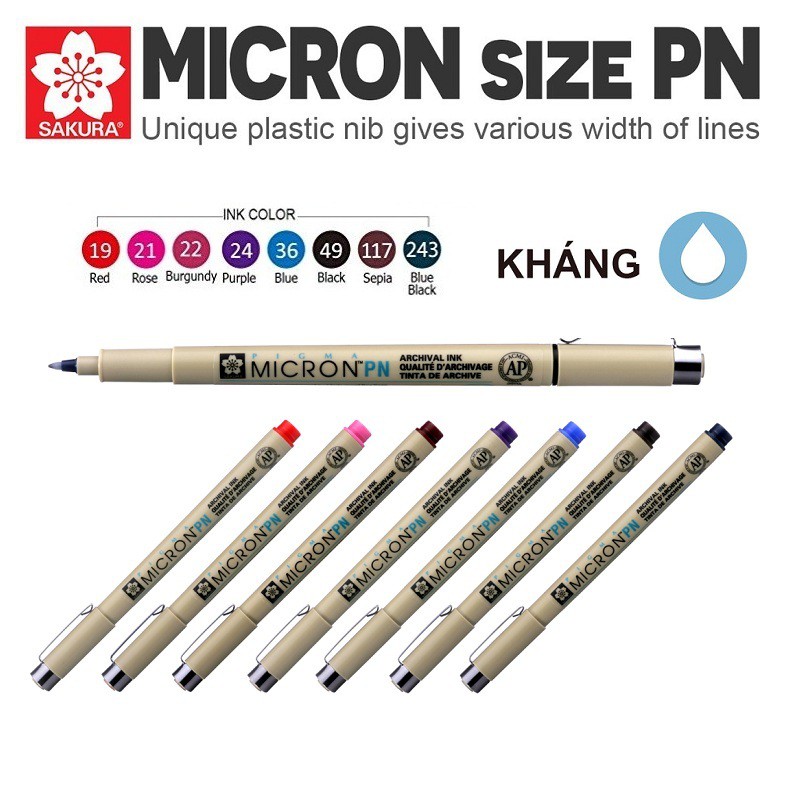 Bút kim màu đi nét chuyên nghiệp Sakura Pigma Micron ngòi PN