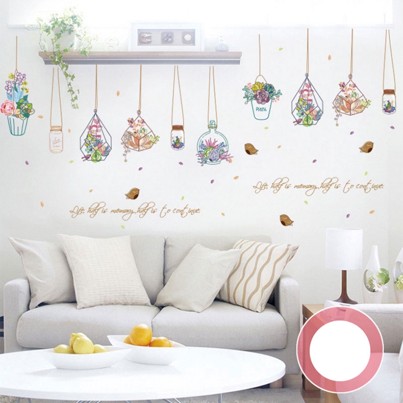 Miếng dán trang trí tường họa tiết chậu hoa xinh xắn