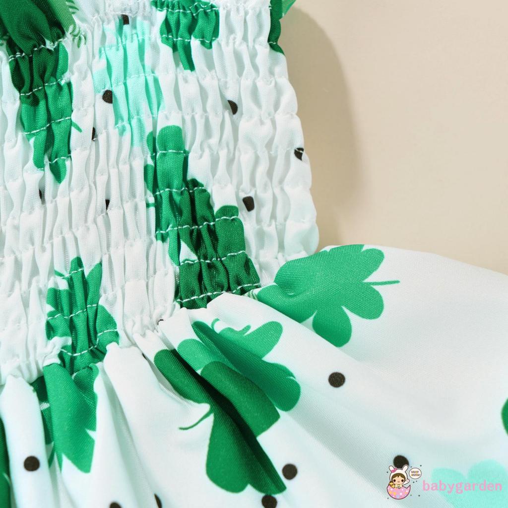 Đầm hai dây nhiều lớp in hình cỏ ba lá kèm băng đô dành cho bé gái 1-5 tuổi