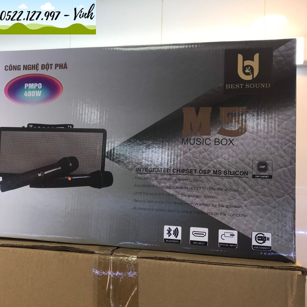 Loa mini xách tay Best Sound M5 + 2 micro không dây - Hệ thống 2 Loa bass 13.5cm và 2 loa treble 5cm - Gia Khang Shop