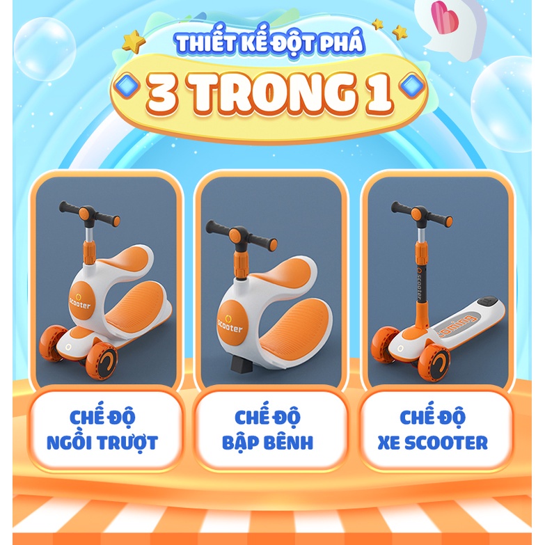 Xe trượt có ghế siêu xinh cho bé - Xe trượt scooter 3 bánh 808 màu cam