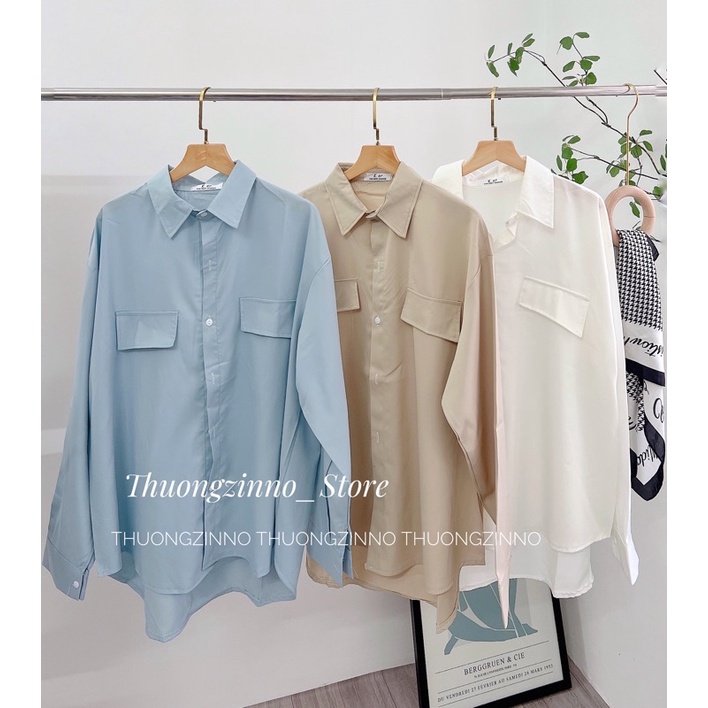 [Ảnh thật/Video]Áo sơ mi túi ngực dài tay form rộng hàn quốc
