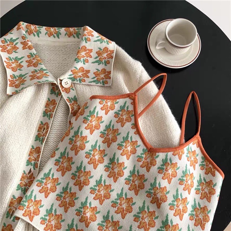 [ ORDER] Set áo len Chloe hoa cam mềm mịn_hàng TQXK chất lượng như ảnh