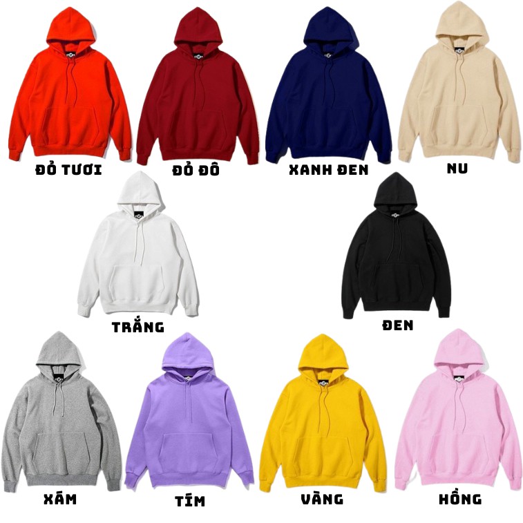 Áo khoác hoodie nữ unisex Trơn bst 10 màu sắc - Áo khoác nỉ chui đầu nón (Màu 1 đến 10)