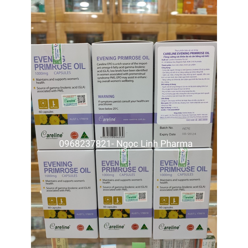 Careline Evening Primrose Oil 1000mg - Tinh dầu hoa anh thảo giúp tăng cường sức khỏe da và nội tiết