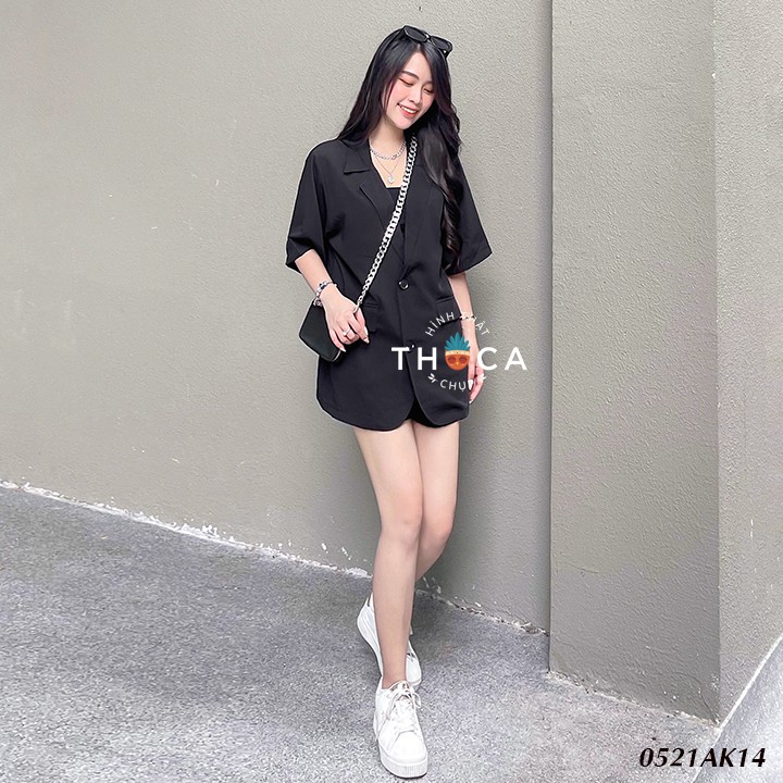 Áo khoác vest blazer tay ngắn túi nấp trơn trắng, đen, nude THOCA HOUSE cách điệu hiện đại, sang trọng | BigBuy360 - bigbuy360.vn