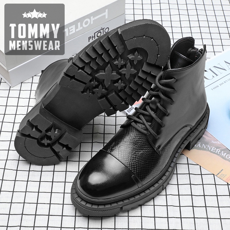 Giày Nam Da Bò Thật Cổ Cao Đen Hàn Quốc TOMMY Giày Boot Nam Đế Cao Bản Lĩnh Phái Mạnh GNK157 | BigBuy360 - bigbuy360.vn