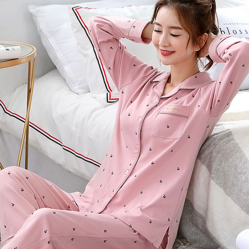 Đồ ngủ & Đồ mặc nhà✗100% cotton pyjama nữ mùa thu đông dài tay cho phụ xuân cộng với size trung niên và người gi