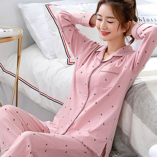 Bộ đồ ngủ dài tay bằng cotton thoải mái quyến rũ cho nữ