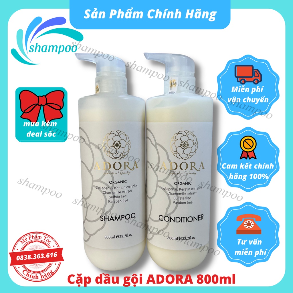 Dầu gội đầu cặp xả gội ADORA chiết xuất collagen,oganic,keratin và các dưỡng chất giúp phục hồi chăm sóc tóc