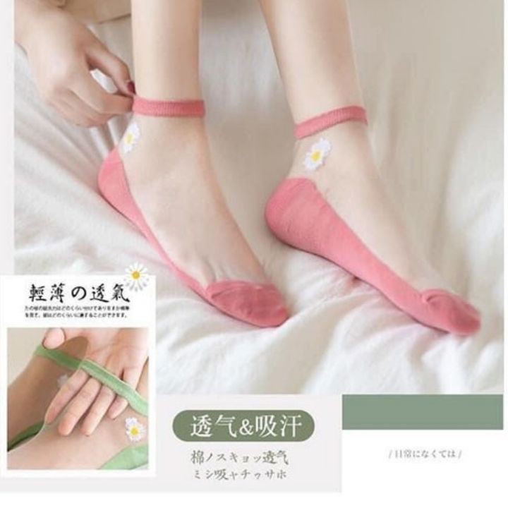 Tất Lưới Vớ Lưới Cổ Ngắn Đi Hài Thêu Hoa Cúc siêu Cute Dễ Thương Nhiều Màu