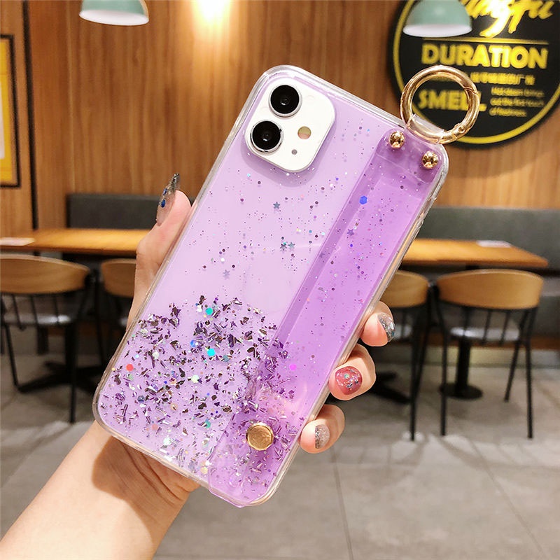 Ốp Điện Thoại Tpu Mềm Trong Suốt Lấp Lánh Có Dây Đeo Cổ Tay Cho Xiaomi Redmi 9c 9a 9 Note 10 Pro 2021 8 9 Pro 9s