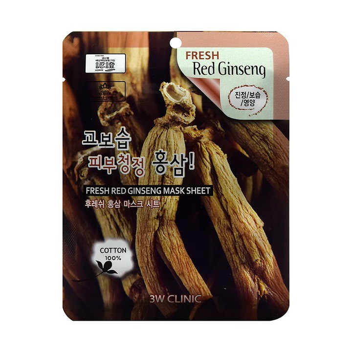 Mặt nạ chiết xuất từ nhân sâm đỏ 3W CLINIC FRESH RED GINSENG MASK SHEET 10 miếng / hộp