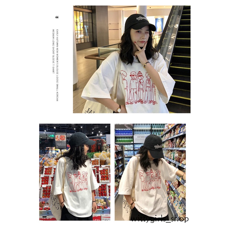 Wittygirls-áo Thun Nữ Ngắn Tay Dáng Rộng Phong Cách Hàn Quốc Preppy