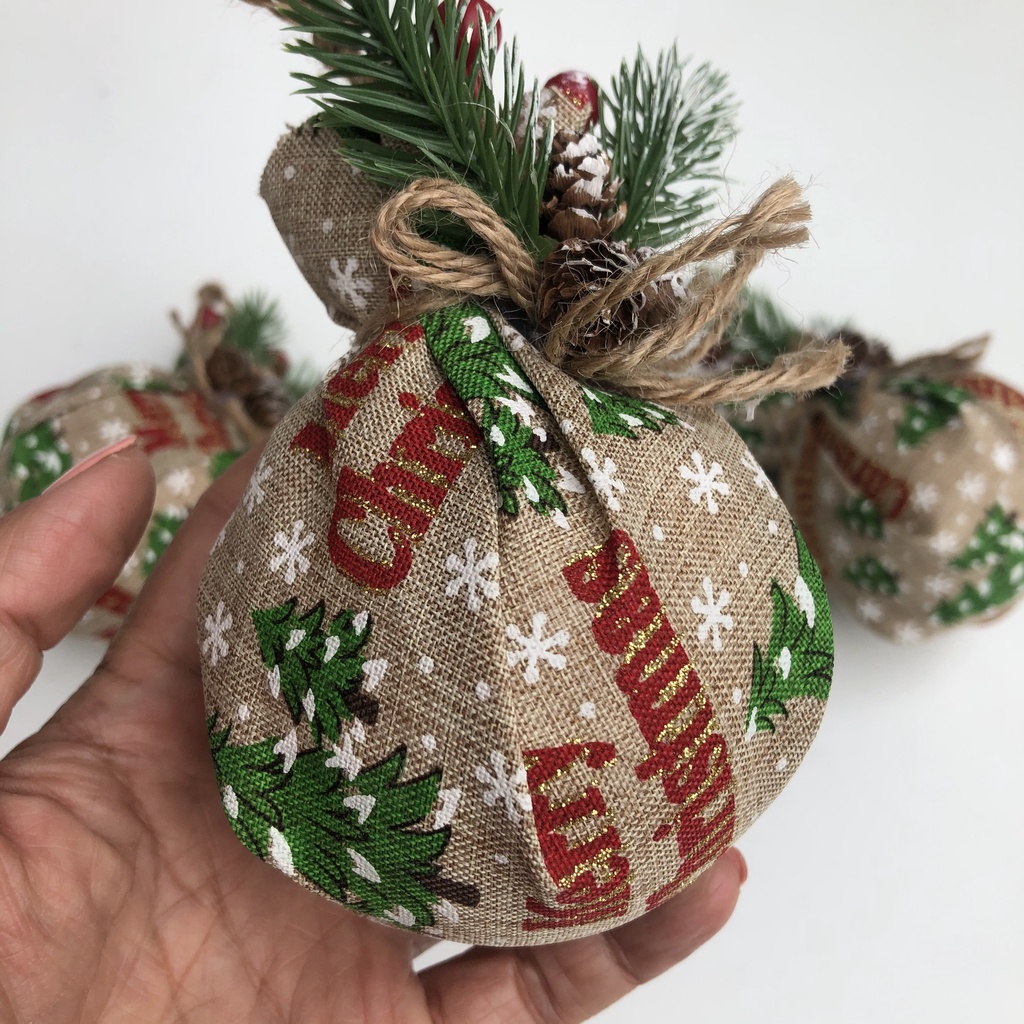 Combo 3 quả châu cao cấp bọc vải bố tròn treo cây thông Noel trang trí Giáng sinh đường kính 8cm