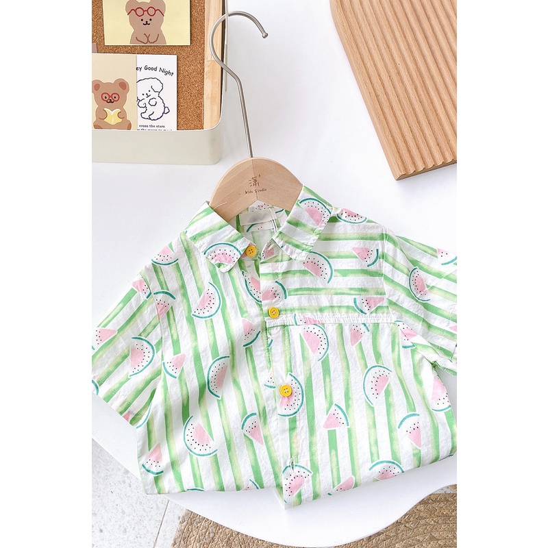 [Babycat] Hàng Có Sẵn Áo Sơ Mi Tay Ngắn In Hình Dưa Hấu Phong Cách Hàn Nhật Thời Trang Mùa Hè Tươi Mới Dành Cho Bé Trai