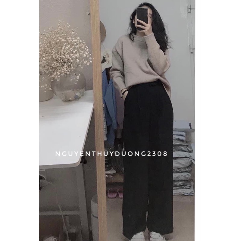 [Ảnh thật/Sẵn]Quần Long pants ống rộng cạp cao 2 cúc/Quần culottes ulzzang