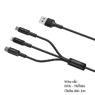 Cáp sạc 3 trong 1 Lightning- Type C- Micro USB dài 1m Borofone BX1
