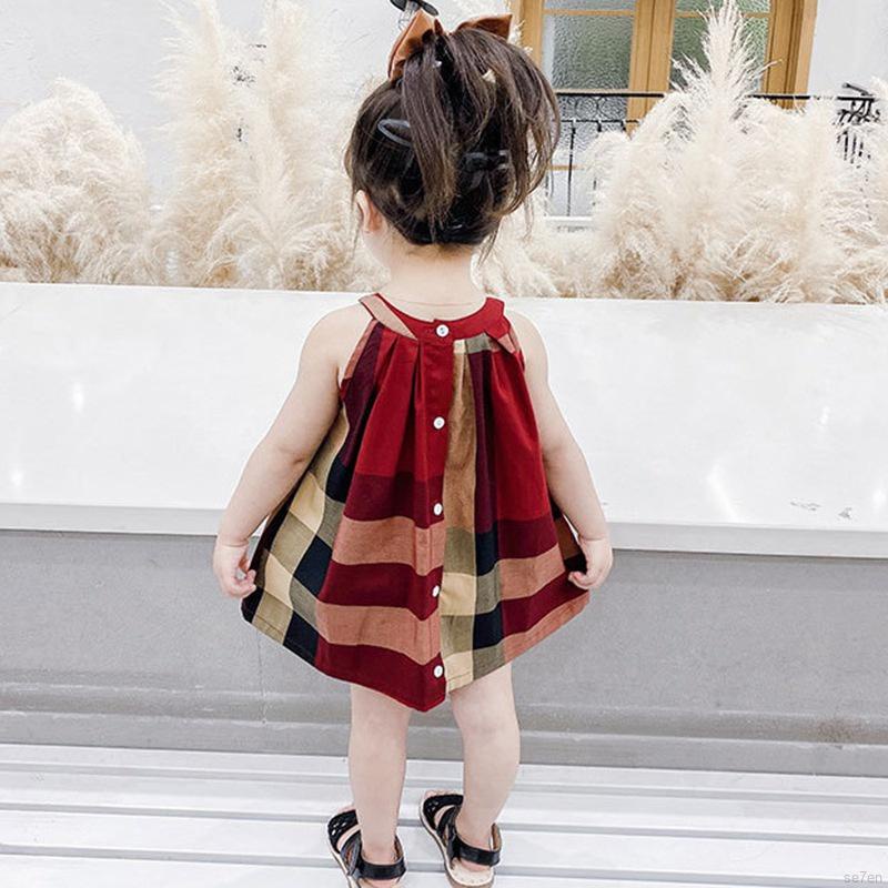 Đầm Công Chúa Không Tay Họa Tiết Kẻ Sọc Caro Xinh Xắn Cho Bé Gái